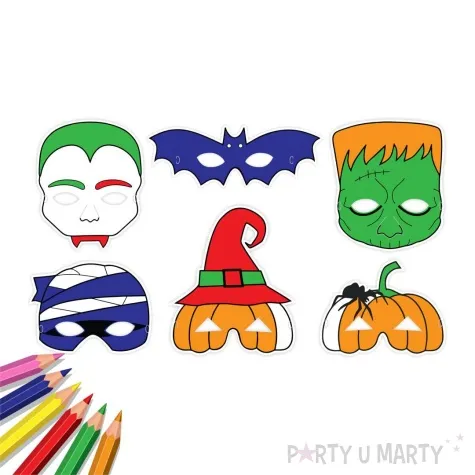 maska papierowa kolorowanka halloween mix diy rozm uniwersalny 6 szt