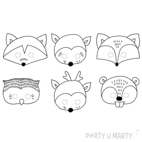 maska papierowa kolorowanka zwierzatka woodland partydeco 6 szt