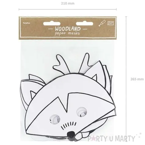 maska papierowa kolorowanka zwierzatka woodland partydeco 6 szt