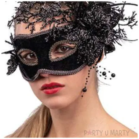 maska party brokatowy kwiat czarna carnival toys