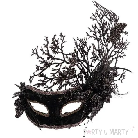 maska party brokatowy kwiat czarna carnival toys