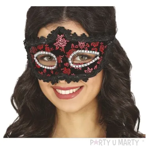 maska party wenecka w kwiaty czarna guirca