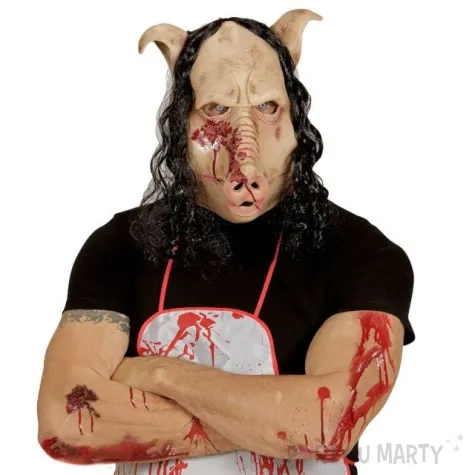 maska swinia i dlugie wlosy lateksowa widmann