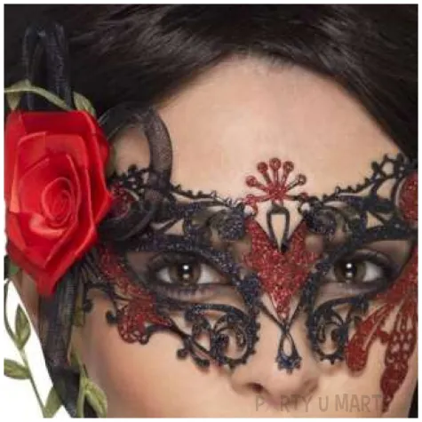 maska wenecka azurowa roza czarno czerwony smiffys