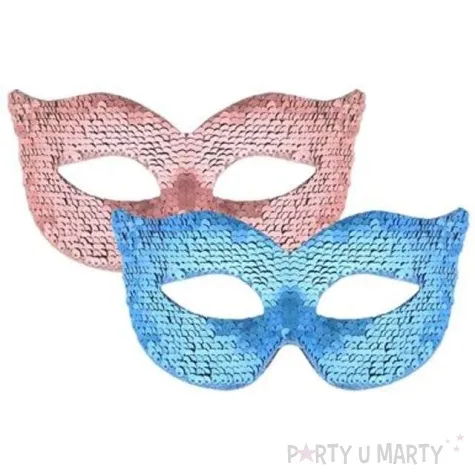 maska wenecka cekinowa turkusowo rozowa godan