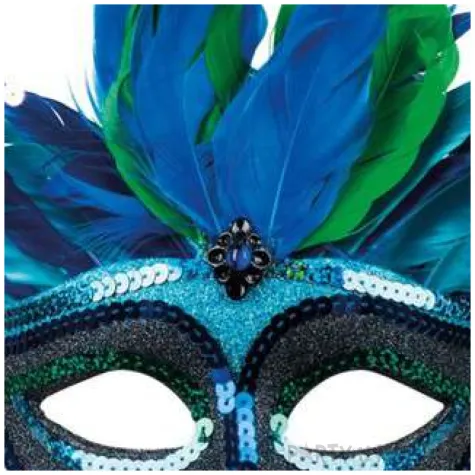 maska wenecka z piorami niebieska boland