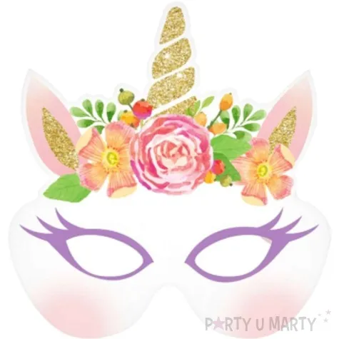 maski papierowe jednorozec unicorn godan 18x20 cm 6 szt