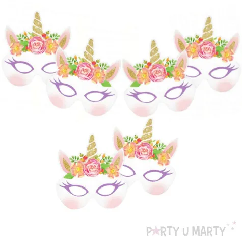 maski papierowe jednorozec unicorn godan 18x20 cm 6 szt