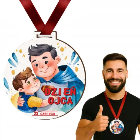 medal drukowany dzien ojca tata z synem 72 mm