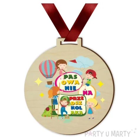 medal drukowany pasowania na przedszkolaka balon drewniany 72 mm