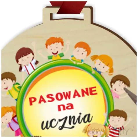 medal drukowany pasowania na ucznia dzieci drewniany 72 mm