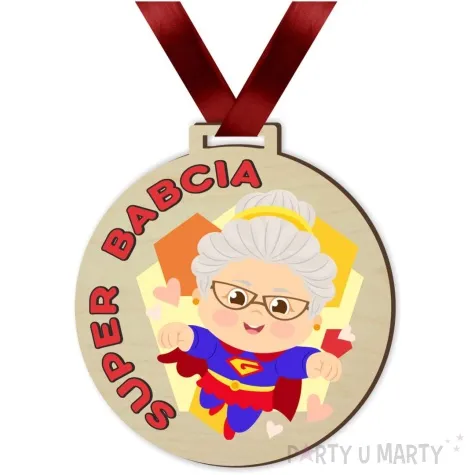 medal drukowany super babcia drewniany 72 mm