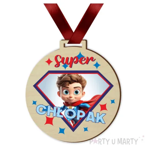 medal drukowany super chlopak bohater drewniany 72 mm