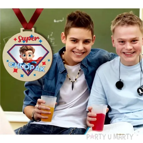 medal drukowany super chlopak bohater drewniany 72 mm