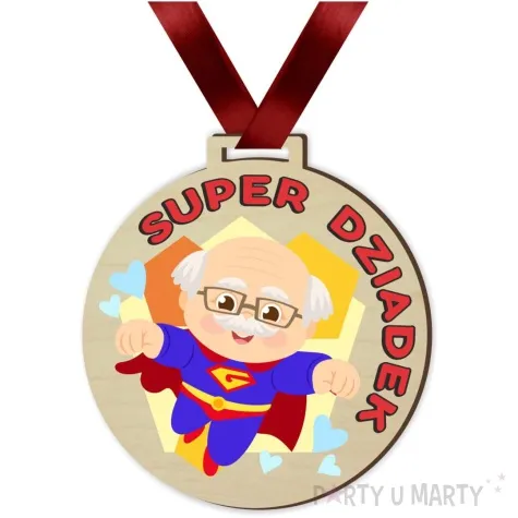 medal drukowany super dziadek drewniany 72 mm