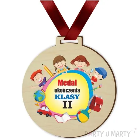 medal drukowany ukonczenia klasy ii drewniany 72 mm
