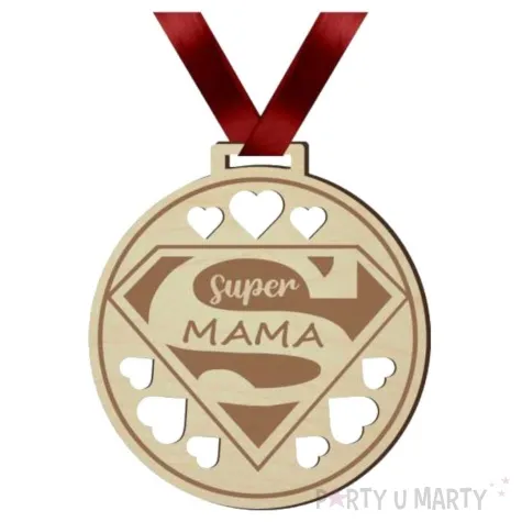 medal dzien matki super mama drewniany 72 mm