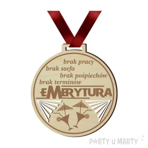 medal emerytura brak pracy szefa drewniany 72 mm