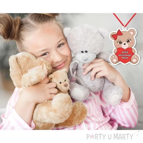 medal papierowy dzien pluszowego misia czerwony 6x5 cm 5 szt