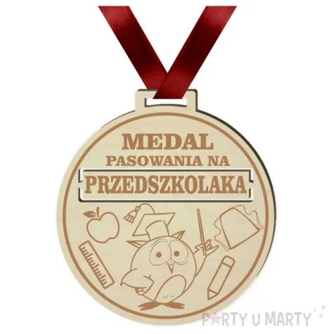 medal pasowanie na przedszkolaka drewniany 72 mm