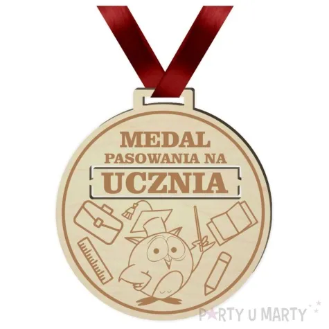 medal pasowanie na ucznia drewniany 72 mm