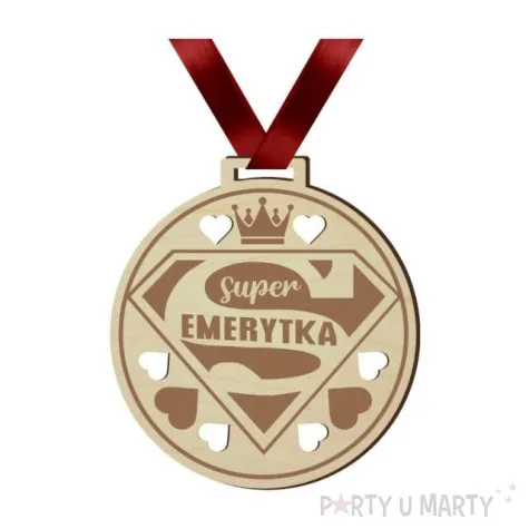 medal super emerytka drewniany 72 mm