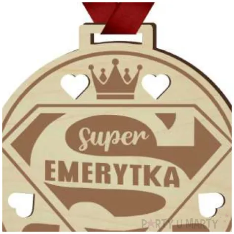 medal super emerytka drewniany 72 mm