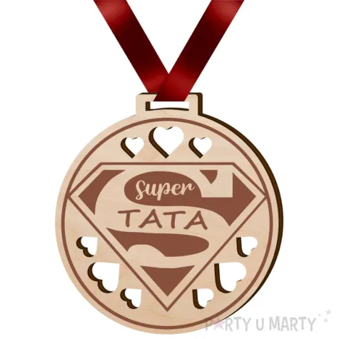 medal super tata drewniany 72 mm