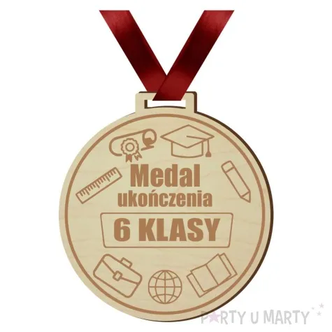 medal ukonczenia 6 klasy drewniany 72 mm