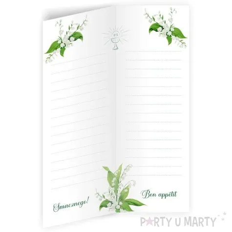 menu jadlospis komunia swieta konwalie 29 5 x 10 5 cm 3 szt