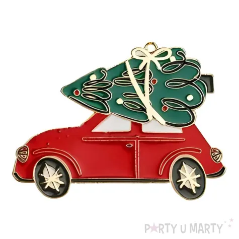 metalowa zawieszka auto i choinka dekoracja na boze narodzenie 9 x 6 5 cm