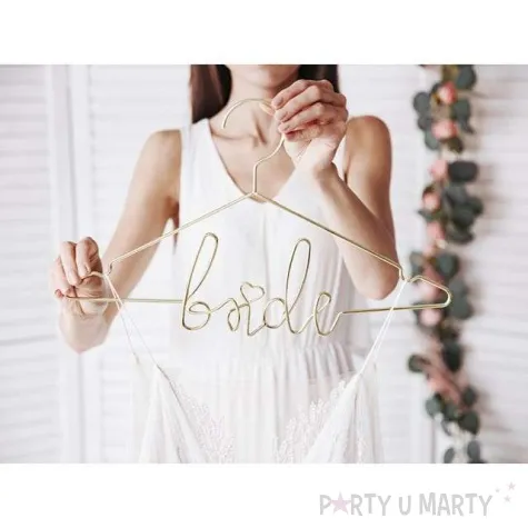 metalowy wieszak panna mloda bride zloty partydeco 45x27cm