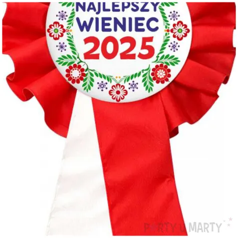 nagroda w konkursie na dozynki gminne kotylion najlepszy wieniec 2025 bialo czerwony przypinka