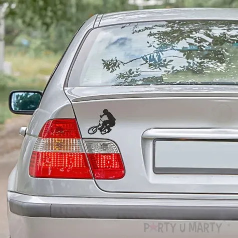 naklejka samochodowa rower z rowerzysta 13 x 12 cm czarna