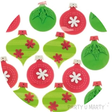 naklejki bombki czerwono zielone piankowe z brokatem brewis 13 szt