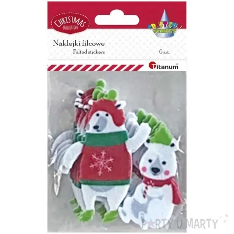 naklejki boze narodzenie niedzwiedz polarny w szaliku titanum 6 szt