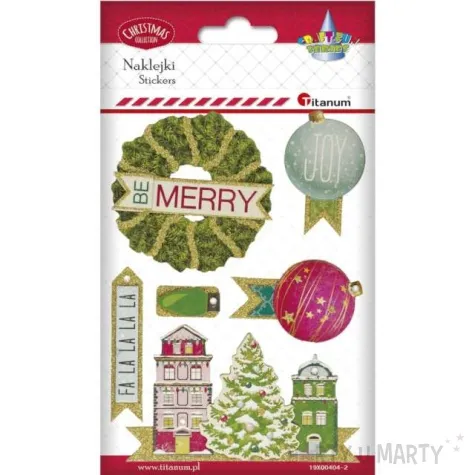 naklejki choinka domek i bombki 3d mix titanum 6 szt