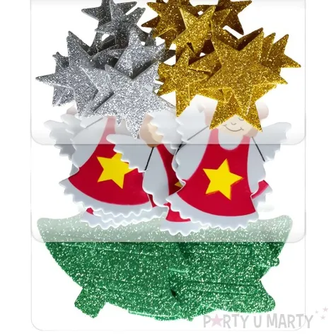naklejki choinki gwiazdki i aniolki piankowe z brokatem titanum 34 szt