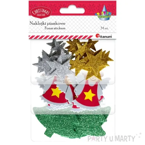 naklejki choinki gwiazdki i aniolki piankowe z brokatem titanum 34 szt