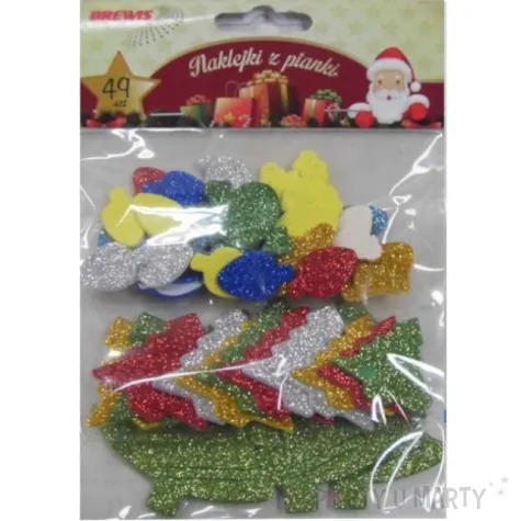 naklejki choinki i bombki piankowe z brokatem brewis 49 szt