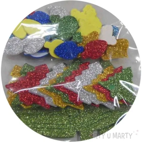 naklejki choinki i bombki piankowe z brokatem brewis 49 szt