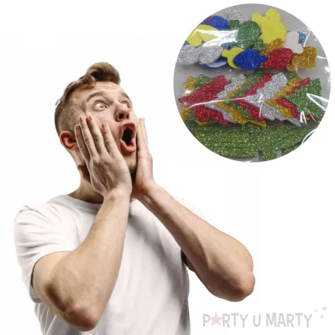 naklejki choinki i bombki piankowe z brokatem brewis 49 szt