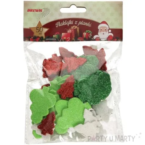 naklejki choinki mix piankowe z brokatem brewis 50 szt