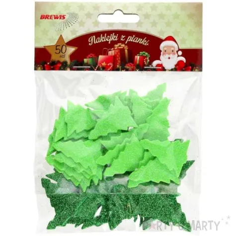naklejki choinki zielone piankowe z brokatem brewis 50 szt