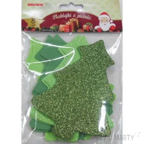 naklejki choinki zielone piankowe z brokatem brewis 8 szt