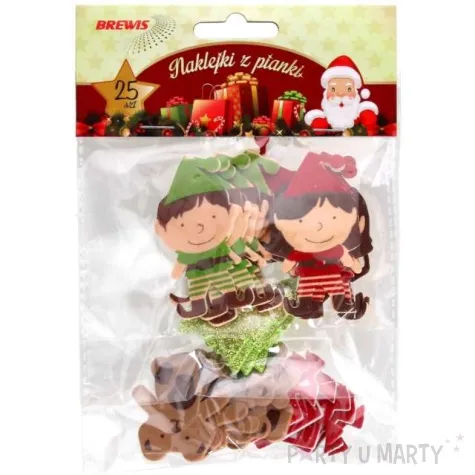 naklejki elfy i prezenty piankowe z brokatem brewis 25 szt