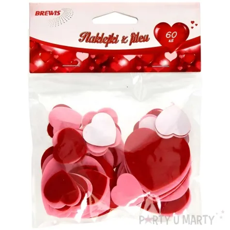 naklejki filcowe serca rozowo czerwone brewis 60 szt