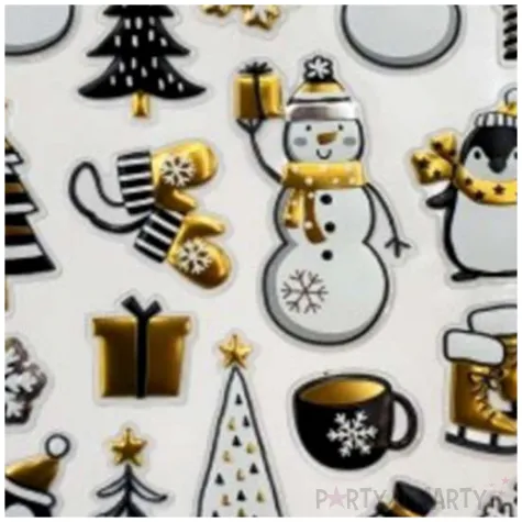 naklejki glamour 3d choinki i balwanki czarno zlote arpex arkusz