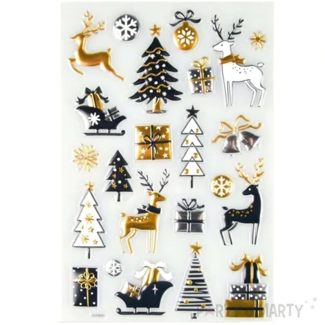 naklejki glamour 3d choinki i renifery czarno zlote arpex arkusz
