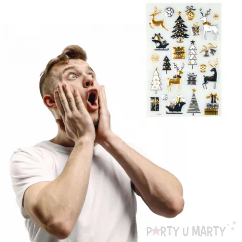 naklejki glamour 3d choinki i renifery czarno zlote arpex arkusz